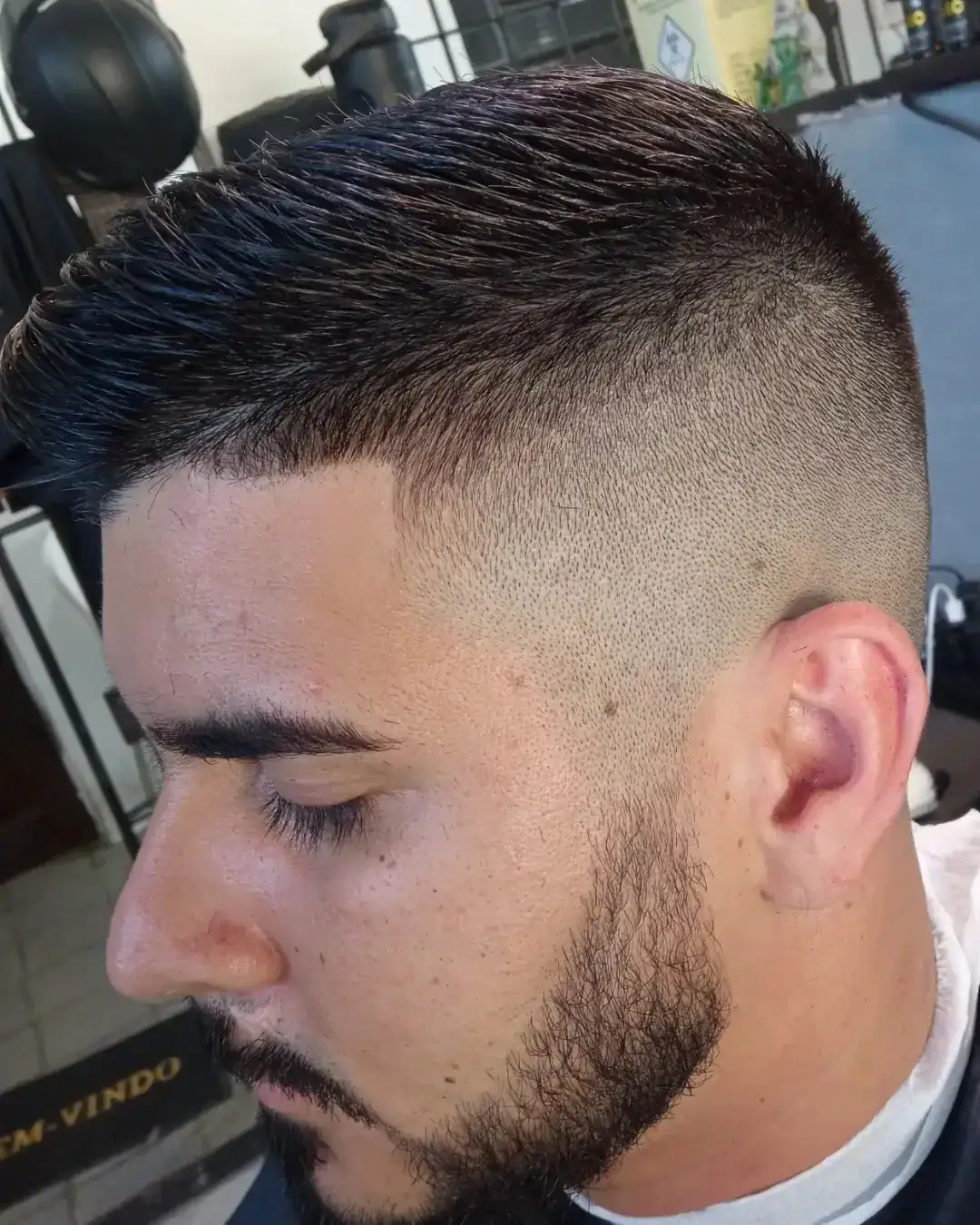 Crew cut, a clipper-based men's haircut done at both barbershops and hair salons
