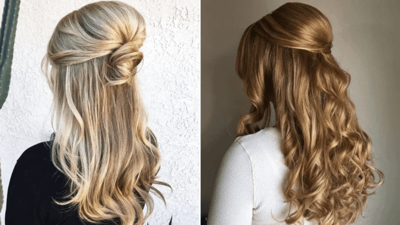 Half-up half-down spring hairstyle with soft curls for medium to long hair