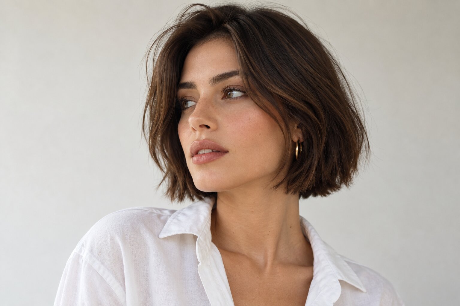 Blunt cut at one clean length with a sharp bottom line, a 2027 hair trend at Numi Hair Salon in Scarsdale NY