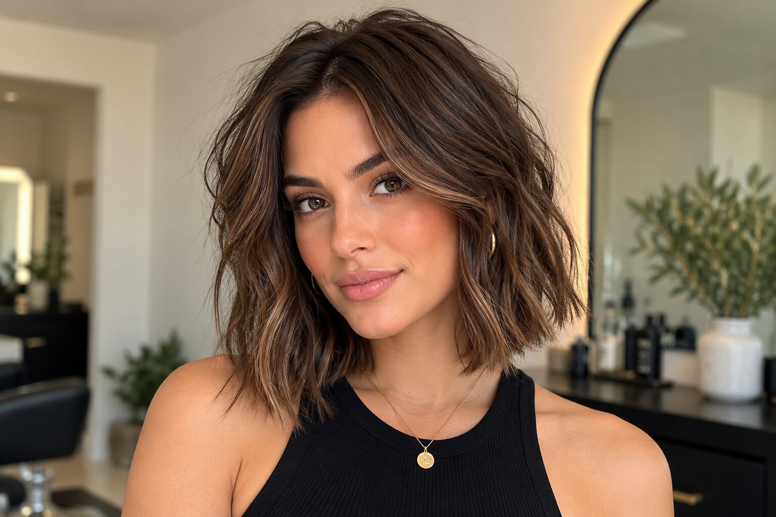 Blunt cut on fine hair, showing full ends from cutting one length with no layers, Numi Hair Salon, Scarsdale NY